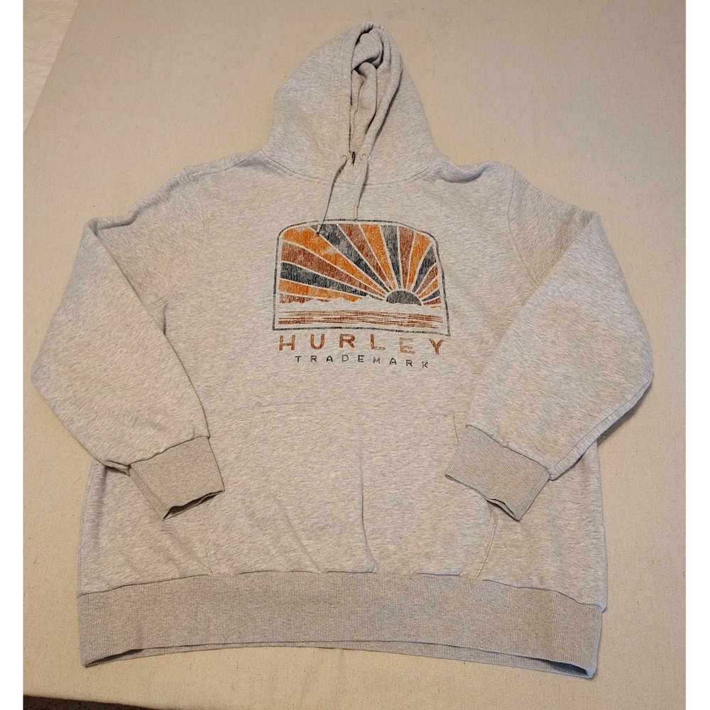 Hurley Trademark Mens Heather Gray Graphic Fleece Pullover Hoodie Sweatshirt